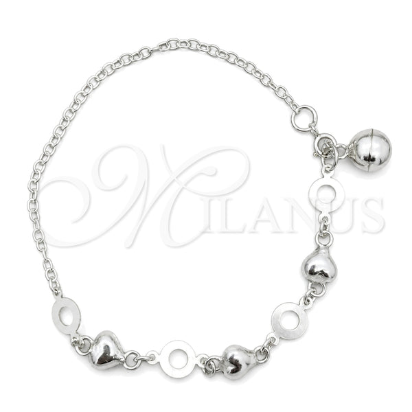 Sterling Silver Charm Bracelet, Heart Design, Polished, Silver Finish, 03.409.0005.07 (7 Inches Length)