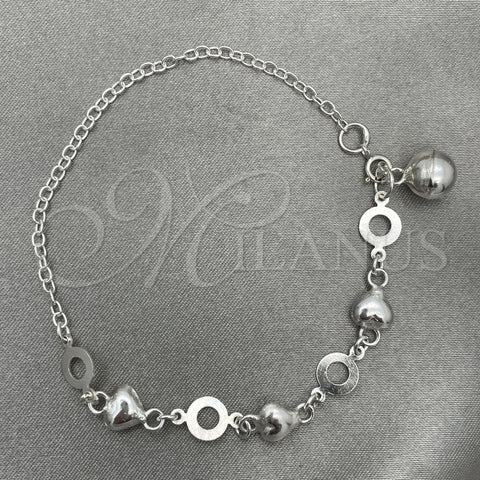 Sterling Silver Charm Bracelet, Heart Design, Polished, Silver Finish, 03.409.0005.07 (7 Inches Length)