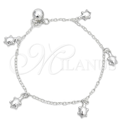 Sterling Silver Charm Bracelet, Turtle Design, Polished, Silver Finish, 03.409.0006.07 (7 Inches Length) for wholesale, main product view
