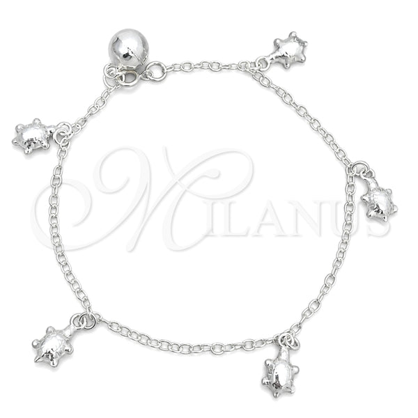 Sterling Silver Charm Bracelet, Turtle Design, Polished, Silver Finish, 03.409.0006.07 (7 Inches Length)