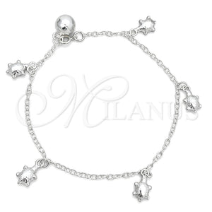 Sterling Silver Charm Bracelet, Turtle Design, Polished, Silver Finish, 03.409.0006.07 (7 Inches Length)
