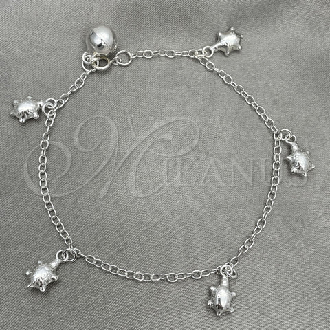 Sterling Silver Charm Bracelet, Turtle Design, Polished, Silver Finish, 03.409.0006.07 (7 Inches Length)