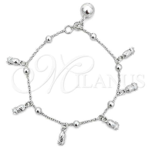 Sterling Silver Charm Bracelet, Pineapple Design, Polished, Silver Finish, 03.409.0008.07 (7 Inches Length)