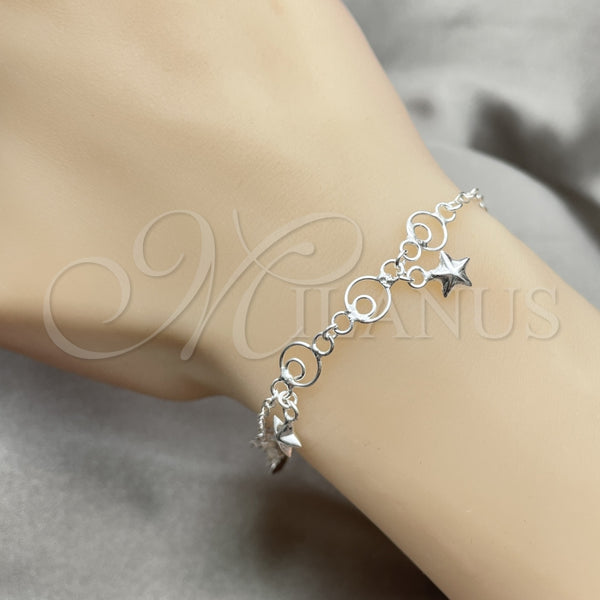 Sterling Silver Charm Bracelet, Star Design, Polished, Silver Finish, 03.409.0009.07 (7 Inches Length)