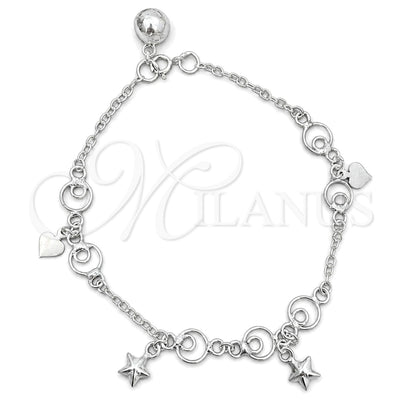 Sterling Silver Charm Bracelet, Star Design, Polished, Silver Finish, 03.409.0009.07 (7 Inches Length) for wholesale, main product view