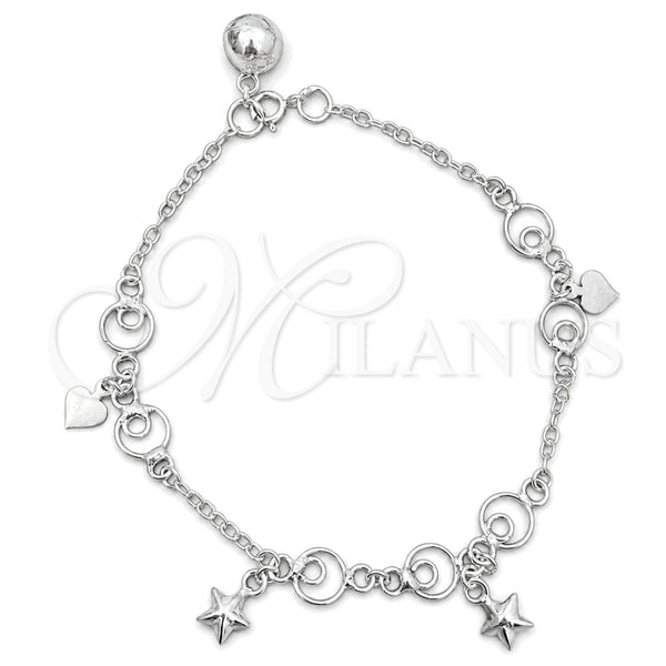 Sterling Silver Charm Bracelet, Star Design, Polished, Silver Finish, 03.409.0009.07 (7 Inches Length)