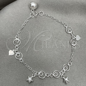 Sterling Silver Bracelet — Charm Bracelet Star Design Polished 03. 7 Inches — main product view — SKU 151758 | Plata 925 brazalete — Charm Bracelet estrella diseño pulido 03. 7 Inches — SKU 151758