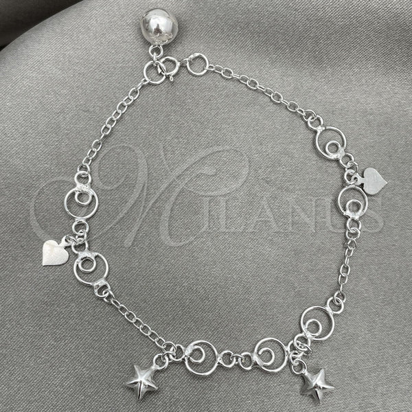 Sterling Silver Bracelet — Charm Bracelet Star Design Polished 03. 7 Inches — main product view — SKU 151758 | Plata 925 brazalete — Charm Bracelet estrella diseño pulido 03. 7 Inches — SKU 151758