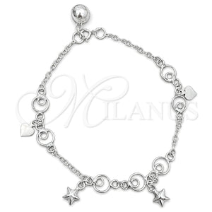 Sterling Silver Charm Bracelet, Star Design, Polished, Silver Finish, 03.409.0009.07 (7 Inches Length)