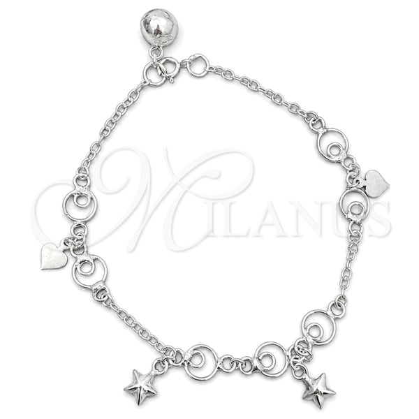 Sterling Silver Charm Bracelet, Star Design, Polished, Silver Finish, 03.409.0009.07 (7 Inches Length)