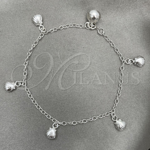 Sterling Silver Charm Bracelet, Shell Design, Polished, Silver Finish, 03.409.0010.07 (7 Inches Length)