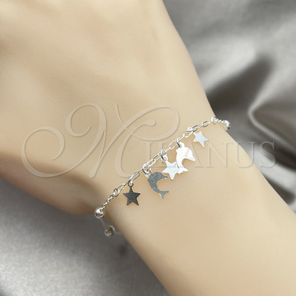 Sterling Silver Charm Bracelet, Dolphin Design, Polished, Silver Finish, 03.409.0011.07 (7 Inches Length)