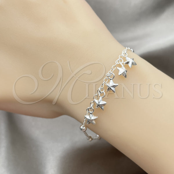 Sterling Silver Charm Bracelet, Star Design, Polished, Silver Finish, 03.409.0012.07 (7 Inches Length)