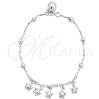 Sterling Silver Charm Bracelet, Star Design, Polished, Silver Finish, 03.409.0012.07 (7 Inches Length) for wholesale, main product view