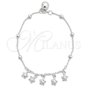 Sterling Silver Charm Bracelet, Star Design, Polished, Silver Finish, 03.409.0012.07 (7 Inches Length)