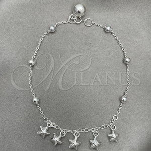 Sterling Silver Bracelet — Charm Bracelet Star Design Polished 03. 7 Inches — main product view — SKU 151761 | Plata 925 brazalete — Charm Bracelet estrella diseño pulido 03. 7 Inches — SKU 151761