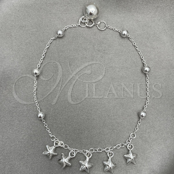 Sterling Silver Bracelet — Charm Bracelet Star Design Polished 03. 7 Inches — main product view — SKU 151761 | Plata 925 brazalete — Charm Bracelet estrella diseño pulido 03. 7 Inches — SKU 151761