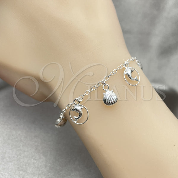 Sterling Silver Charm Bracelet, Dolphin Design, Polished, Silver Finish, 03.409.0014.07 (7 Inches Length)