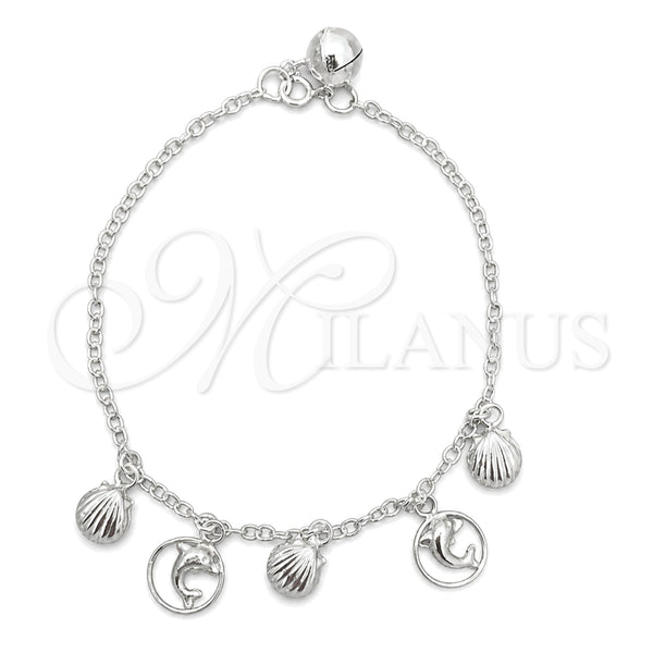 Sterling Silver Charm Bracelet, Dolphin Design, Polished, Silver Finish, 03.409.0014.07 (7 Inches Length)