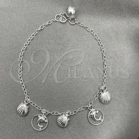 Sterling Silver Charm Bracelet, Dolphin Design, Polished, Silver Finish, 03.409.0014.07 (7 Inches Length)