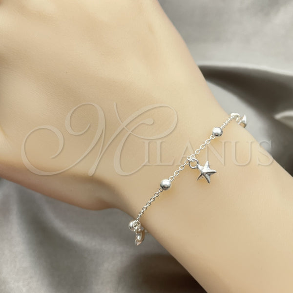 Sterling Silver Charm Bracelet, Star Design, Polished, Silver Finish, 03.409.0015.07 (7 Inches Length)