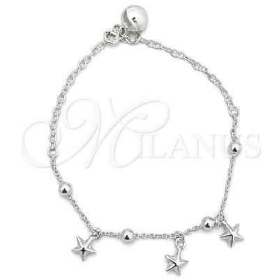 Sterling Silver Charm Bracelet, Star Design, Polished, Silver Finish, 03.409.0015.07 (7 Inches Length) for wholesale, main product view