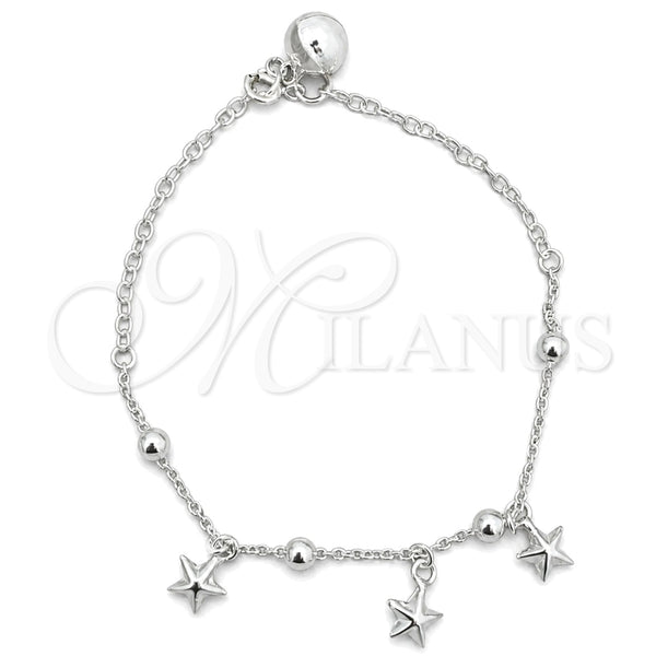 Sterling Silver Charm Bracelet, Star Design, Polished, Silver Finish, 03.409.0015.07 (7 Inches Length)