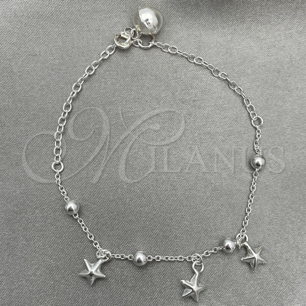 Sterling Silver Bracelet — Charm Bracelet Star Design Polished 03. 7 Inches — main product view — SKU 151764 | Plata 925 brazalete — Charm Bracelet estrella diseño pulido 03. 7 Inches — SKU 151764