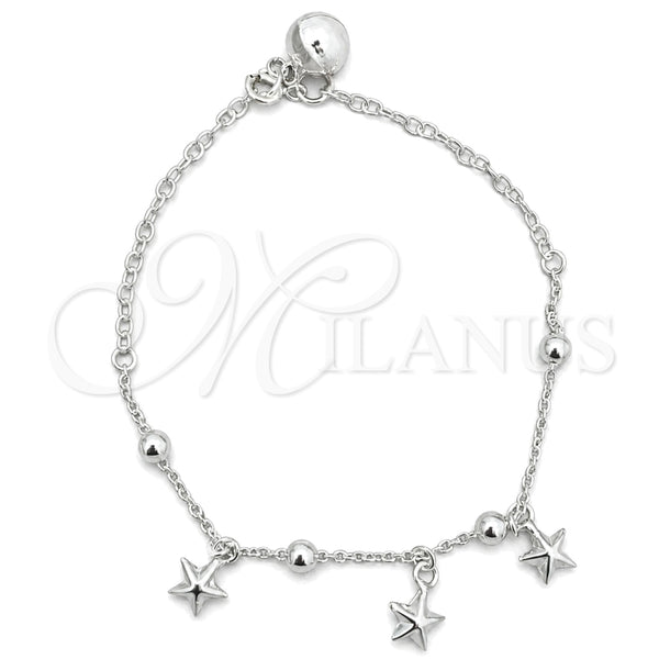 Sterling Silver Charm Bracelet, Star Design, Polished, Silver Finish, 03.409.0015.07 (7 Inches Length)