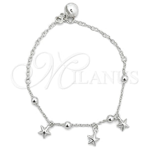 Sterling Silver Charm Bracelet, Star Design, Polished, Silver Finish, 03.409.0015.07 (7 Inches Length)