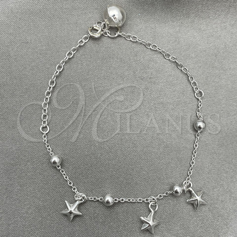Sterling Silver Charm Bracelet, Star Design, Polished, Silver Finish, 03.409.0015.07 (7 Inches Length)