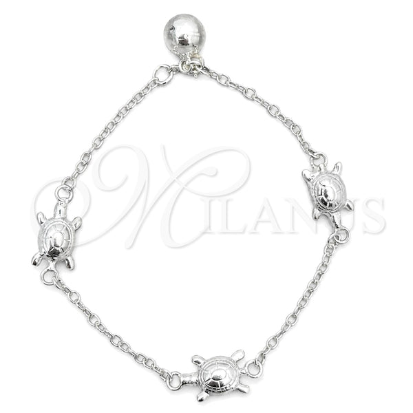 Sterling Silver Charm Bracelet, Turtle Design, Polished, Silver Finish, 03.409.0016.07 (7 Inches Length)