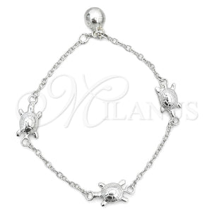 Sterling Silver Charm Bracelet, Turtle Design, Polished, Silver Finish, 03.409.0016.07 (7 Inches Length)