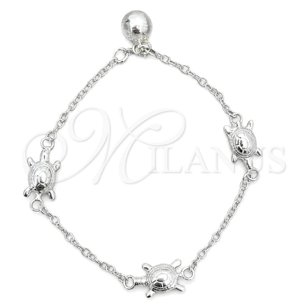 Sterling Silver Charm Bracelet, Turtle Design, Polished, Silver Finish, 03.409.0016.07 (7 Inches Length)