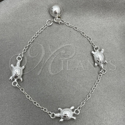 Sterling Silver Charm Bracelet, Turtle Design, Polished, Silver Finish, 03.409.0016.07 (7 Inches Length)
