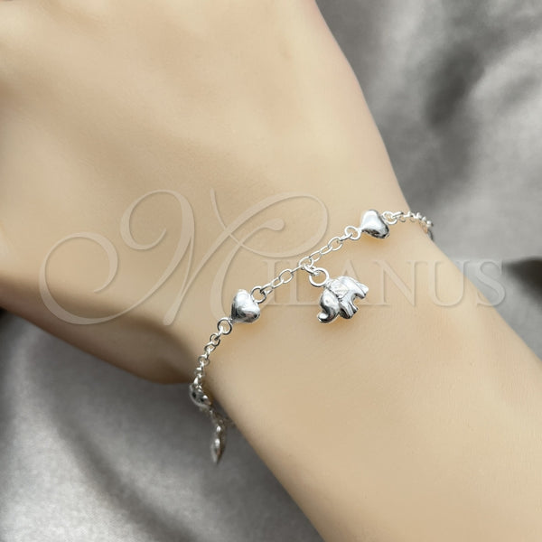 Sterling Silver Charm Bracelet, Elephant Design, Polished, Silver Finish, 03.409.0017.07 (7 Inches Length)