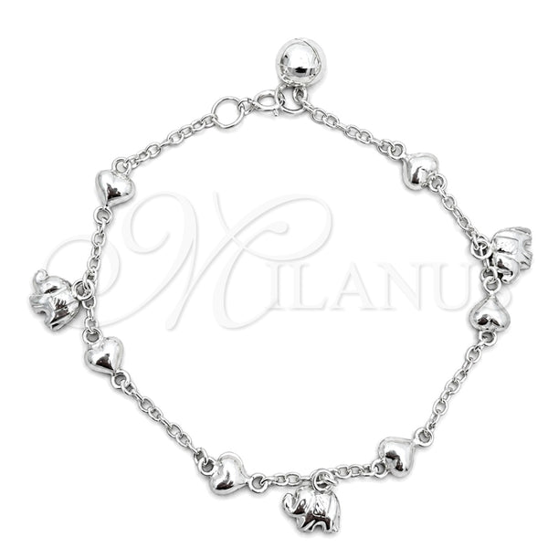 Sterling Silver Charm Bracelet, Elephant Design, Polished, Silver Finish, 03.409.0017.07 (7 Inches Length)