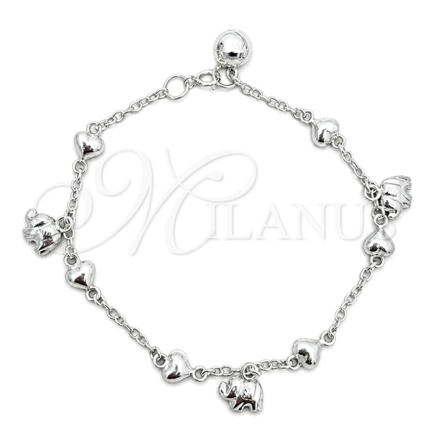 Sterling Silver Charm Bracelet, Elephant Design, Polished, Silver Finish, 03.409.0017.07 (7 Inches Length)