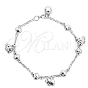 Sterling Silver Charm Bracelet, Elephant Design, Polished, Silver Finish, 03.409.0017.07 (7 Inches Length)