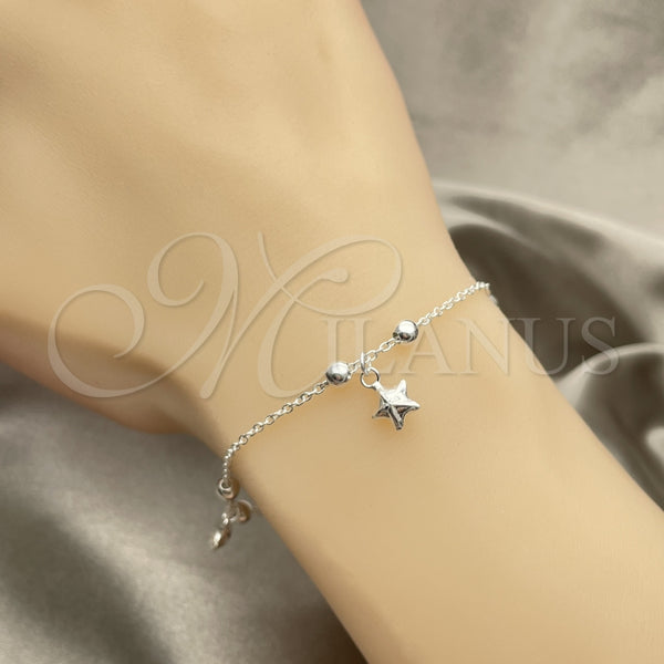 Sterling Silver Charm Bracelet, Star Design, Polished, Silver Finish, 03.409.0019.07 (7 Inches Length)