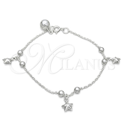 Sterling Silver Charm Bracelet, Star Design, Polished, Silver Finish, 03.409.0019.07 (7 Inches Length) for wholesale, main product view