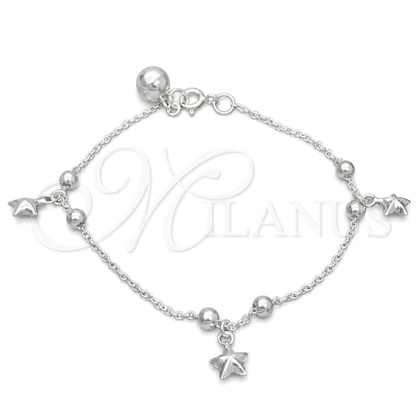 Sterling Silver Charm Bracelet, Star Design, Polished, Silver Finish, 03.409.0019.07 (7 Inches Length)