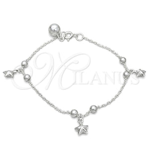 Sterling Silver Charm Bracelet, Star Design, Polished, Silver Finish, 03.409.0019.07 (7 Inches Length)