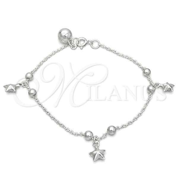 Sterling Silver Charm Bracelet, Star Design, Polished, Silver Finish, 03.409.0019.07 (7 Inches Length)