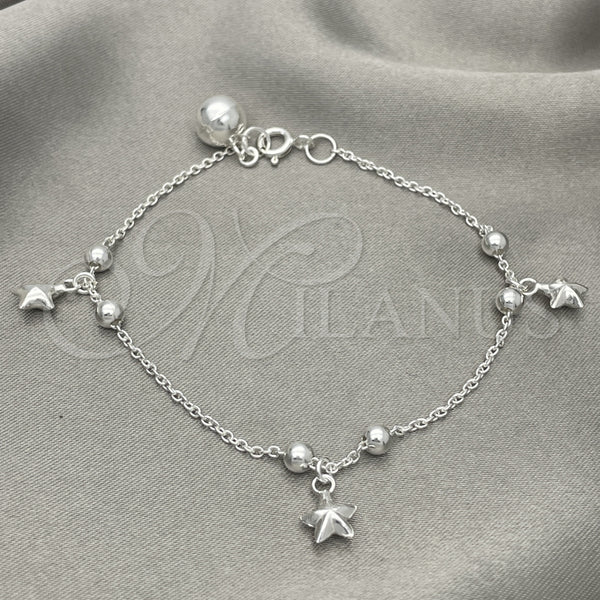 Sterling Silver Charm Bracelet, Star Design, Polished, Silver Finish, 03.409.0019.07 (7 Inches Length)