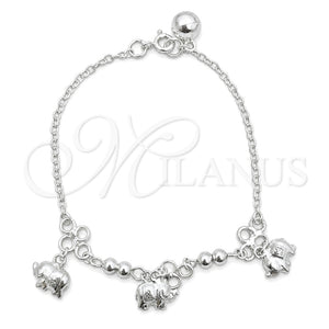 Sterling Silver Charm Bracelet, Elephant Design, Polished, Silver Finish, 03.409.0020.07 (7 Inches Length)