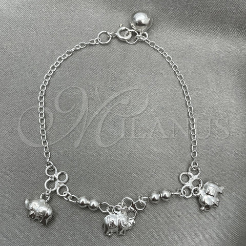 Sterling Silver Charm Bracelet, Elephant Design, Polished, Silver Finish, 03.409.0020.07 (7 Inches Length)