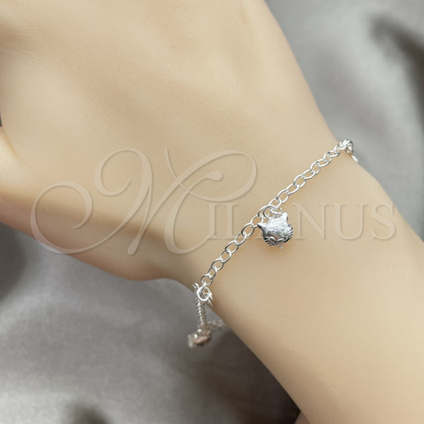 Sterling Silver Charm Bracelet, Cat Design, Polished, Silver Finish, 03.409.0021.07 (7 Inches Length)