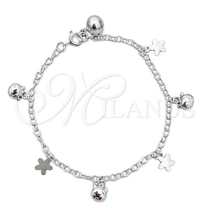 Sterling Silver Charm Bracelet, Cat Design, Polished, Silver Finish, 03.409.0021.07 (7 Inches Length)
