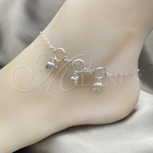 Sterling Silver Charm Anklet , Elephant Design, Polished, Silver Finish, 03.409.0023.10 (10 Inches Length)